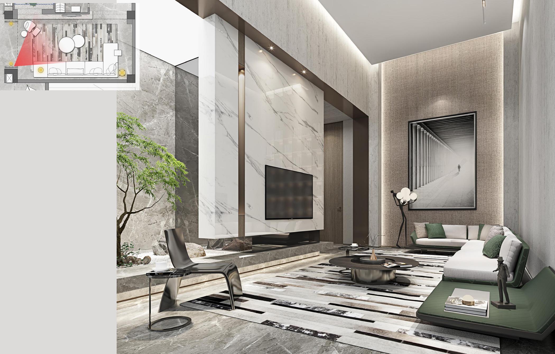 太平.某山庄C户型新中式样板间装饰装修工程(图3)